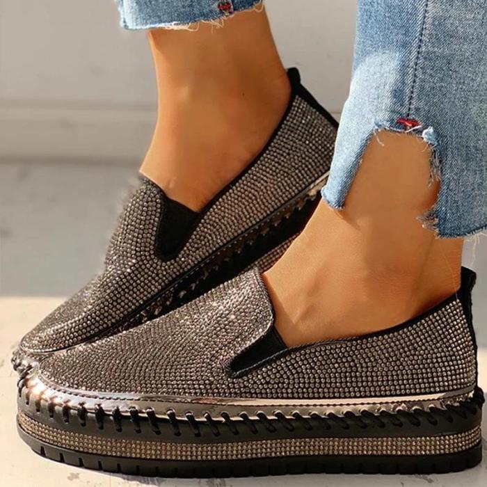 Women Casual Fashion Rhinestone Slip-on Loafers
