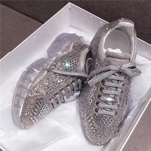 Low-Cut Upper Rhinestone Lace-Up Round Toe Flat With Sneakers