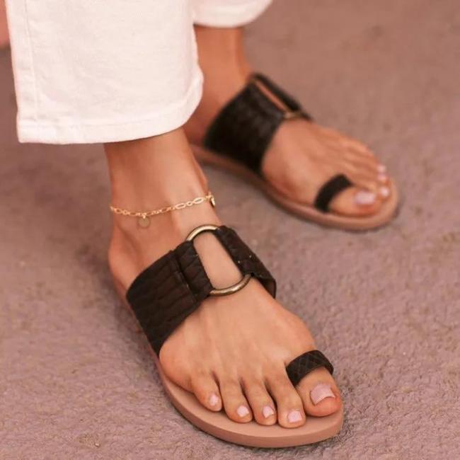 Black Summer Leather Slippers