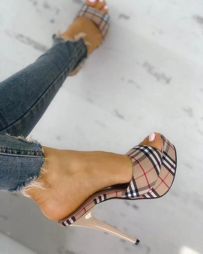 Colawings Plaid Stilettos Thin Heeled Sandals