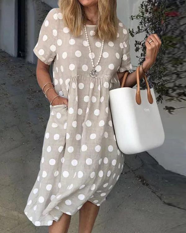 Women Polka Dots Pockets Casual Summer Midi Dresses