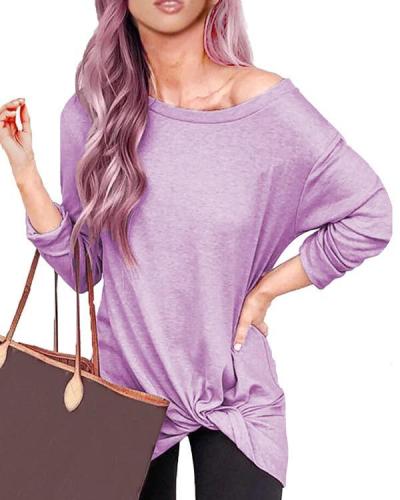 Plus Size Casual Long Sleeve Solid Tops