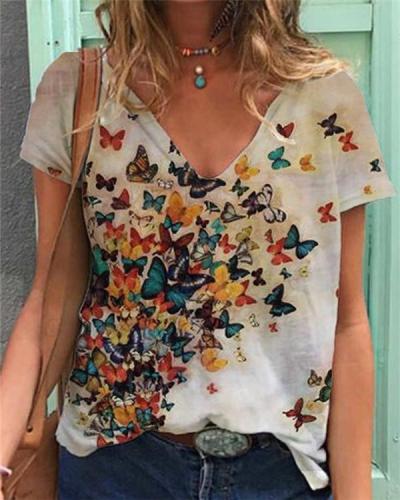 Butterfly Printed Cotton Casual Shirts & Tops