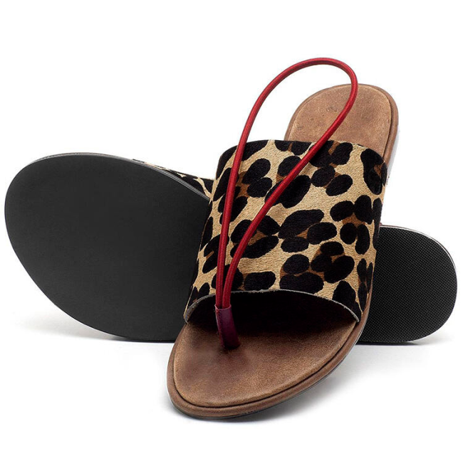 leopard sequined round toe flat slippers