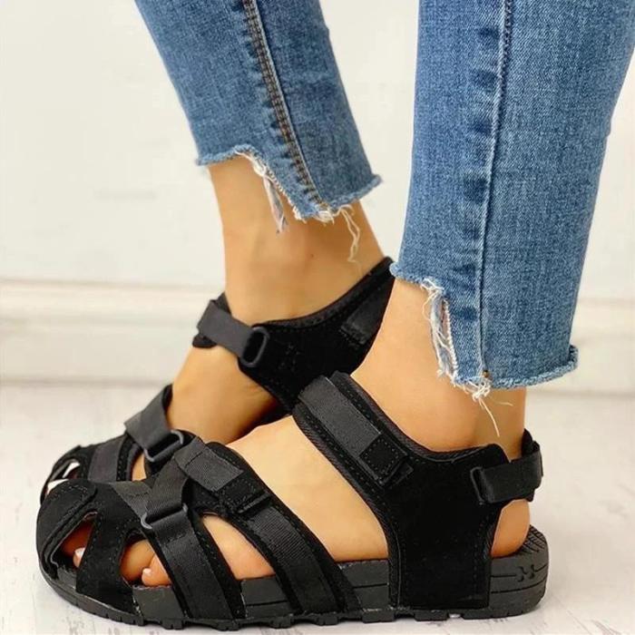 Womens Velcro Design Cutout Flat Sandals