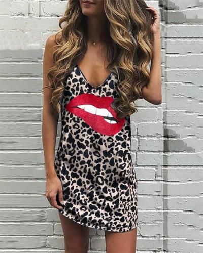 Leopard Lip Print Casual Dress