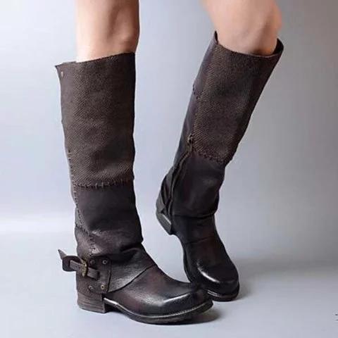 Womens Western Cowboy Knee Boots Riding Punk Buckle Boots