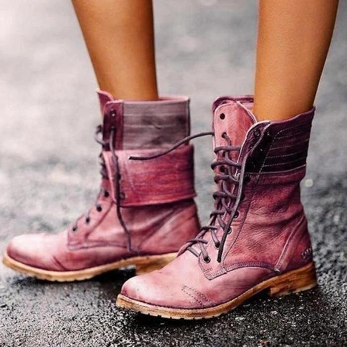 Classic Lace-Up Low-Heel Buskins Martin Boots
