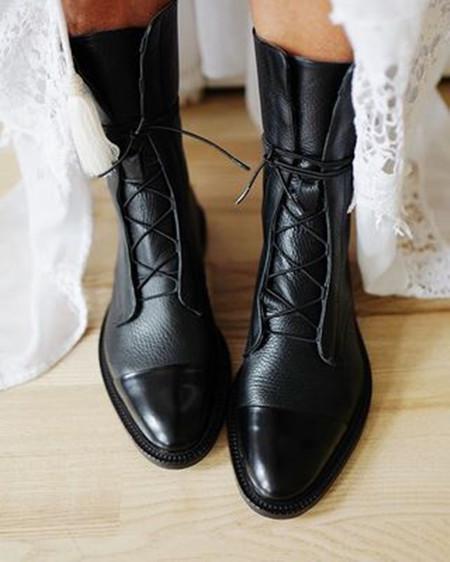 Women Comfy Lace Up Wedding Flat Heel Boots
