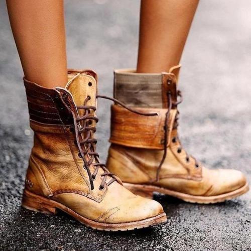 Classic Lace-Up Low-Heel Buskins Martin Boots