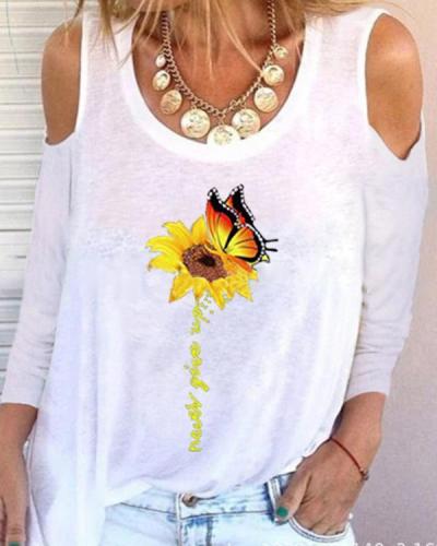 Sunflower Print Long Sleeve Casual Shirts & Tops