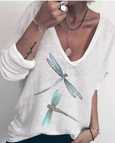 White Floral-Print Casual Long Sleeve Animal Shirts & Tops