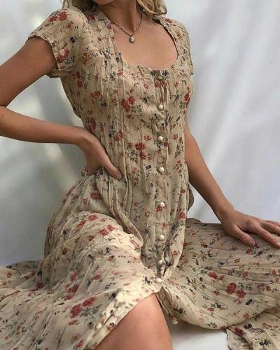 Mid-Calf Scoop Print Short Sleeve Regular Women's Dress