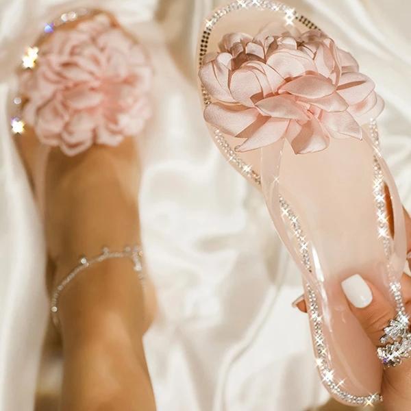 Blossom Clear Thong Strap Embellished Outter Sole Slippers