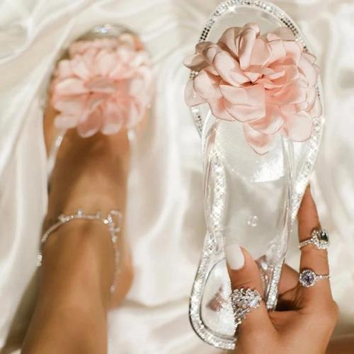 Blossom Clear Thong Strap Embellished Outter Sole Slippers
