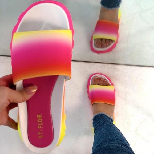 Women Comfy Colorful Open Toe Slip On Platform Slippers