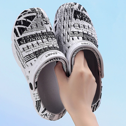 Letter Print Hollow Out Flat Sandals