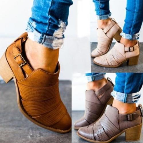 Women Classic Ankle Adjustable Buckle Booties Casual Comfort Boots