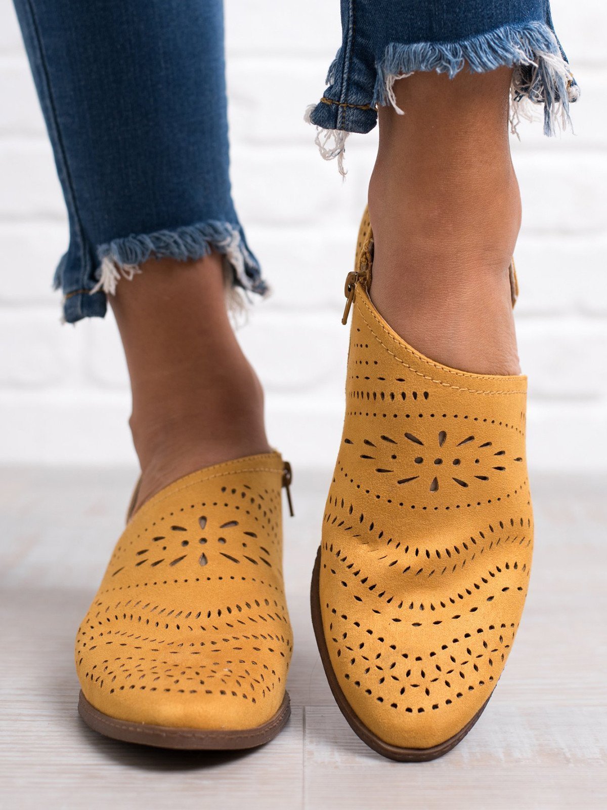 Hollow-out Low Heel Cutout Booties Faux 