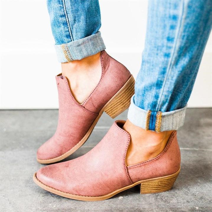 US$ 36.99 - Women Cut Out Ankle Slip-On Booties Low Heel Cute Short Boots - www.lokeeda.com