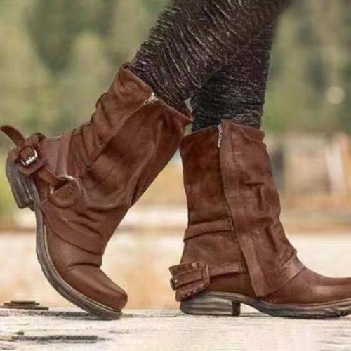 Distressed Plain Round Toe Boots