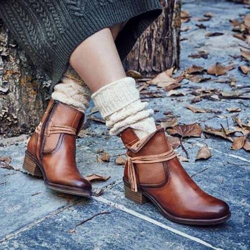 Vintage Zipper Faux Leather Women's Boots