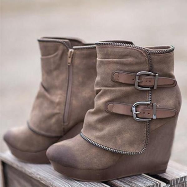 Women's Winter Ankle Zipper Buckle Platform  Boots