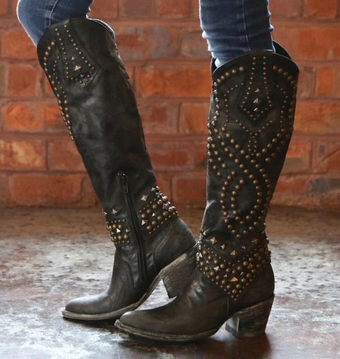 Fashion Round Toe Rivet Knee High Boots