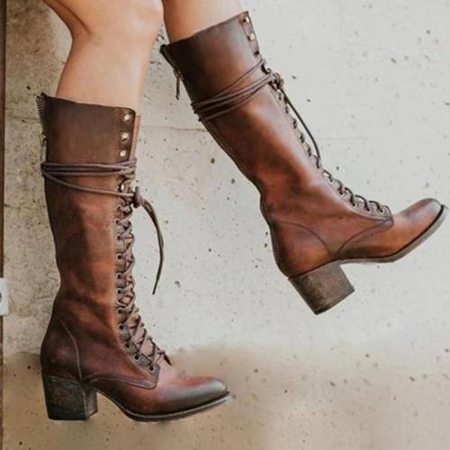 Daily Leather Block Heel Boots