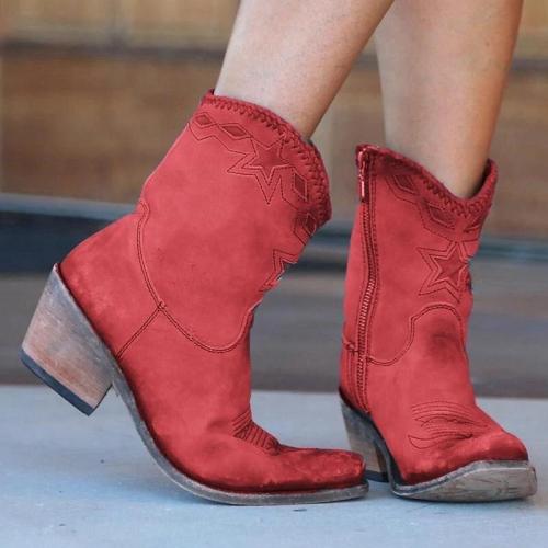 Western Retro Pointed Toe Sewing Ankle Boots