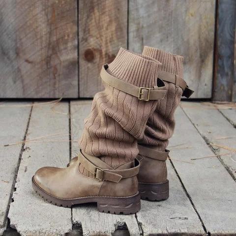 Comfy Cabin Boots Vintage PU Paneled Adjustable Buckle Casual Boots
