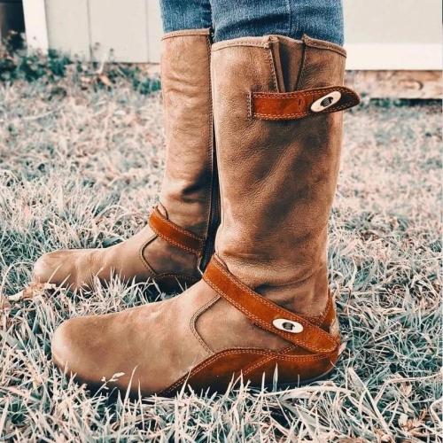 Fashion Round Toe Knee-High Zipper Boots