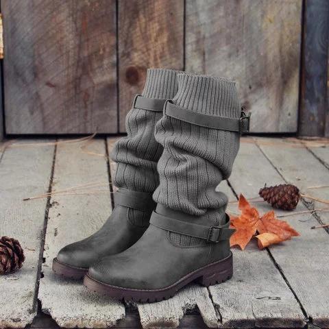 Comfy Cabin Boots Vintage PU Paneled Adjustable Buckle Casual Boots