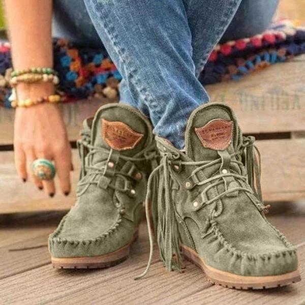 Fringed Lace-up Women's Booties