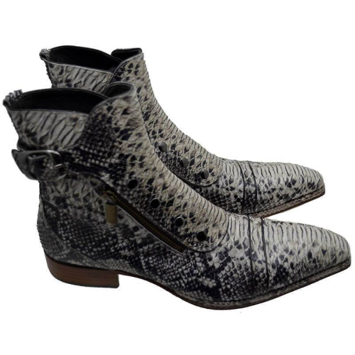 Men's Retro Snake Pattern Button Ankle Boots
