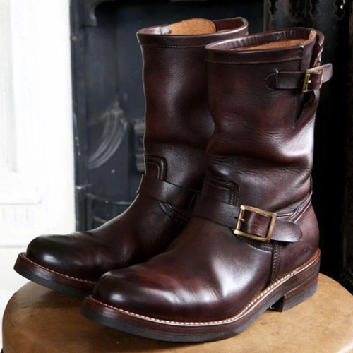 Men's Vintage Leather Mid Engineer Boots