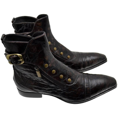 Men's Retro Snake Pattern Button Ankle Boots