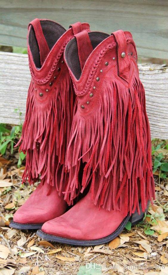red boots with tassels