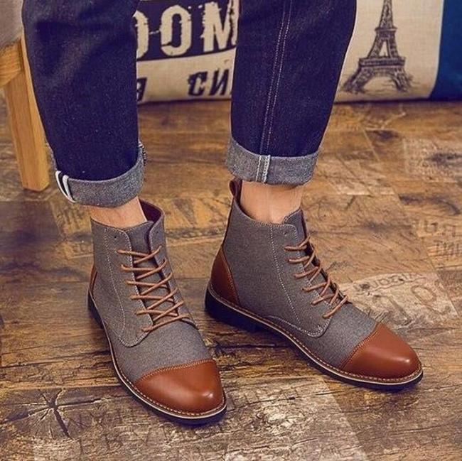 Cotton Fabric Lace-up Boots