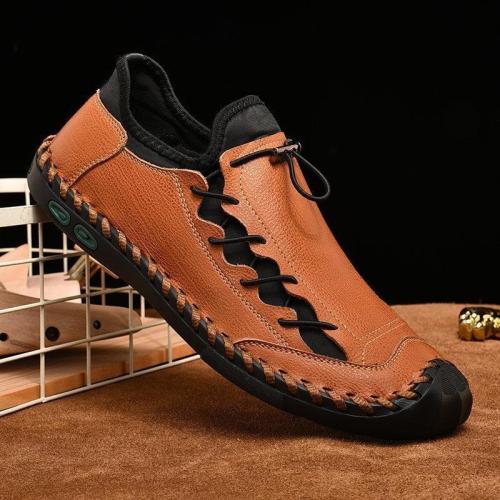 Men Hand Stitching Leather Non Slip Anti-collision Large Size Casual Shoes