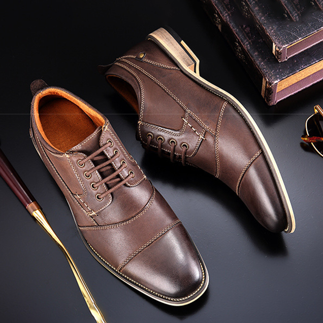 Men's Leather Shoes Top Quality  Wood Heel Oxfords