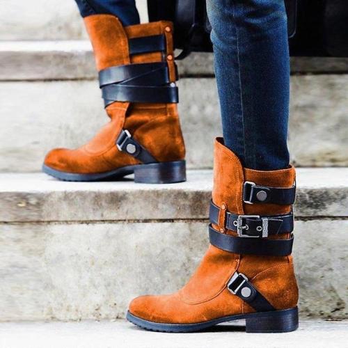 Plus Size Stylish Suede Chunky Heel Mid Boots