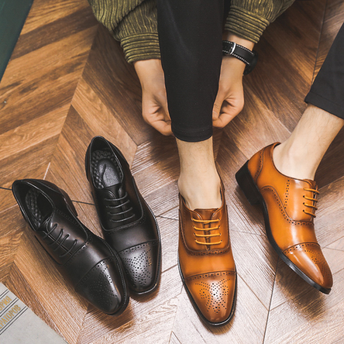 Men Brogue Microfiber Leather Business Casual Dress Shoes