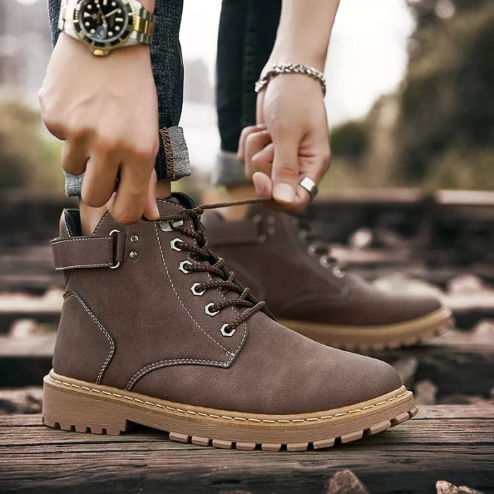 Men Outdoor Work Style Lace Up Ankle Leather Boots