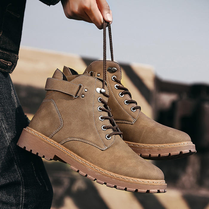 Men Outdoor Work Style Lace Up Ankle Leather Boots