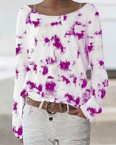Gradient Print Crew Neck Casual Long Sleeves T-shirt