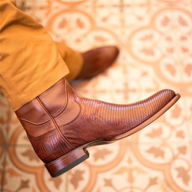 Men's Vintage Supple Lizard Leather Hand-lasted Mid Engineer Boots