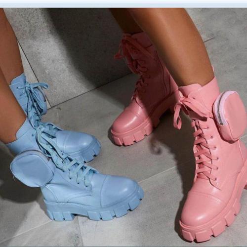 Women‘s Fashion Candy Color Ins Strap Wallet Platform Martin Boots Ankle Boots