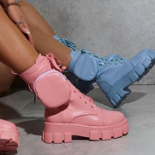 Women‘s Fashion Candy Color Ins Strap Wallet Platform Martin Boots Ankle Boots