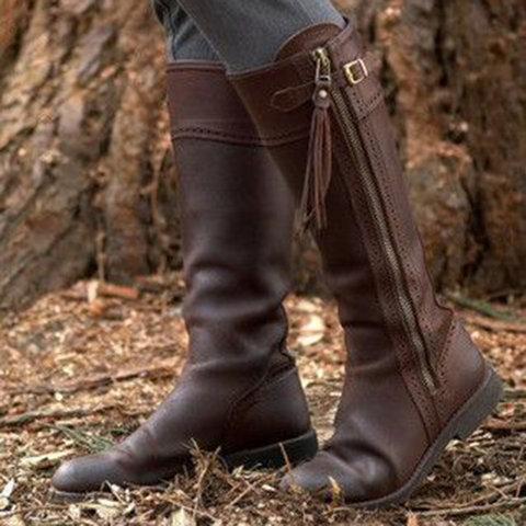 Vintage Zipper Women's Flat Heel Flat Boots